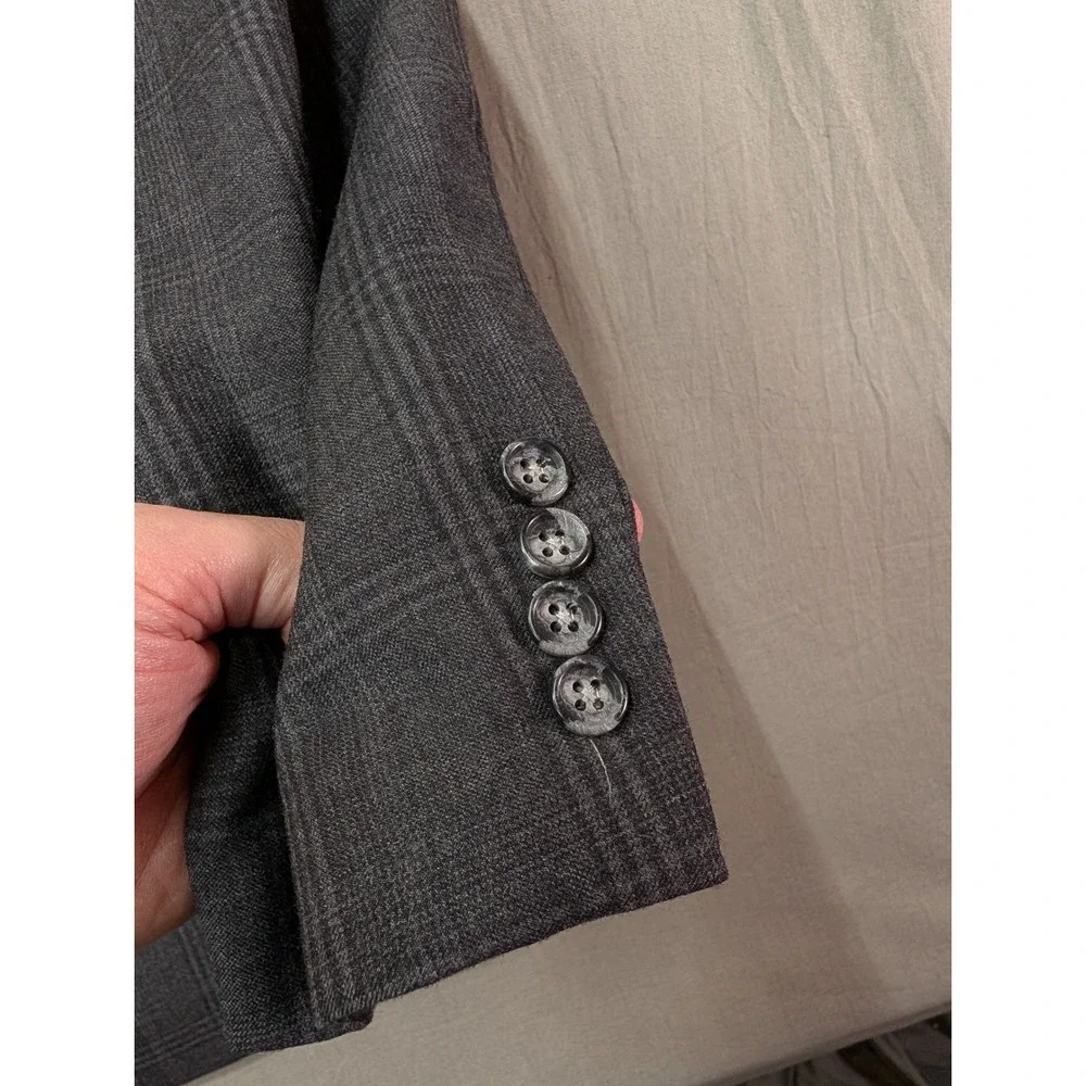 Pronto Uomo Platinum Mens 48 Long Wool Blazer Charcoal Grey Plaid Sport Coat